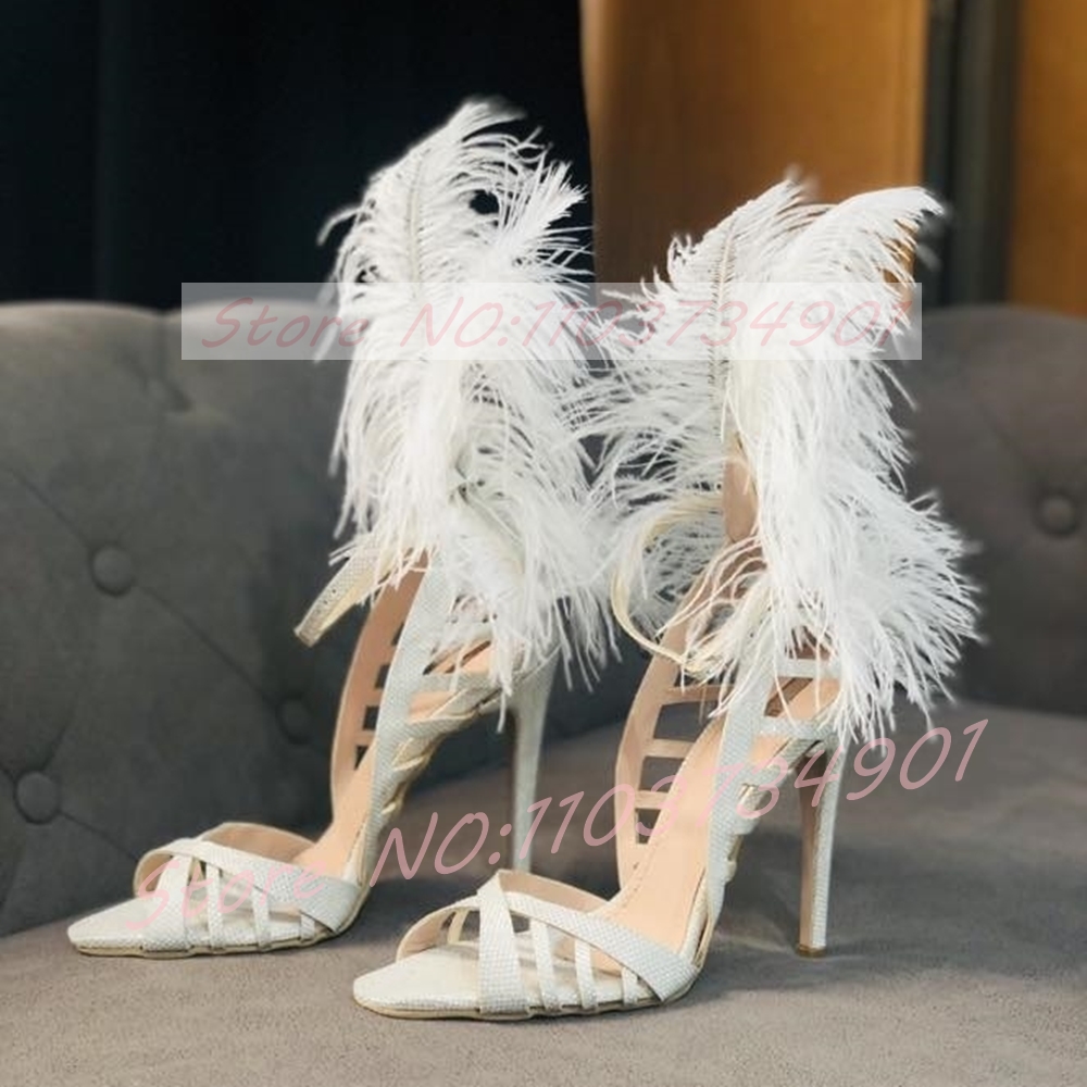 Gladiator Sandal Women - Sandal Stiletto Payet Bulu Glamor Sandal