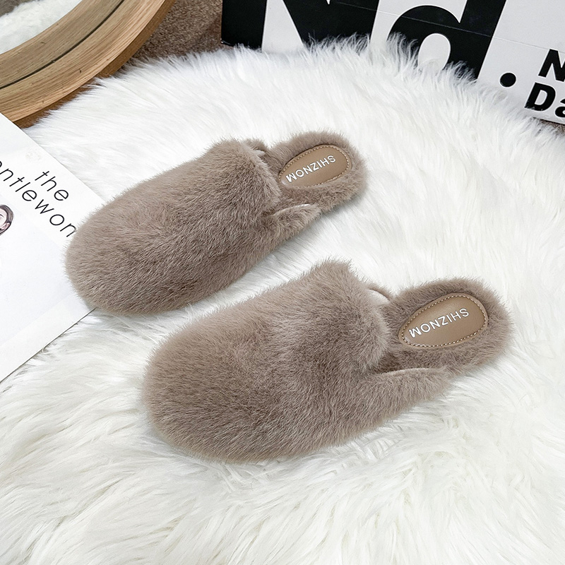 Slip On Mule Flat - Sepatu Sandal Wanita Bulu Tebal Model