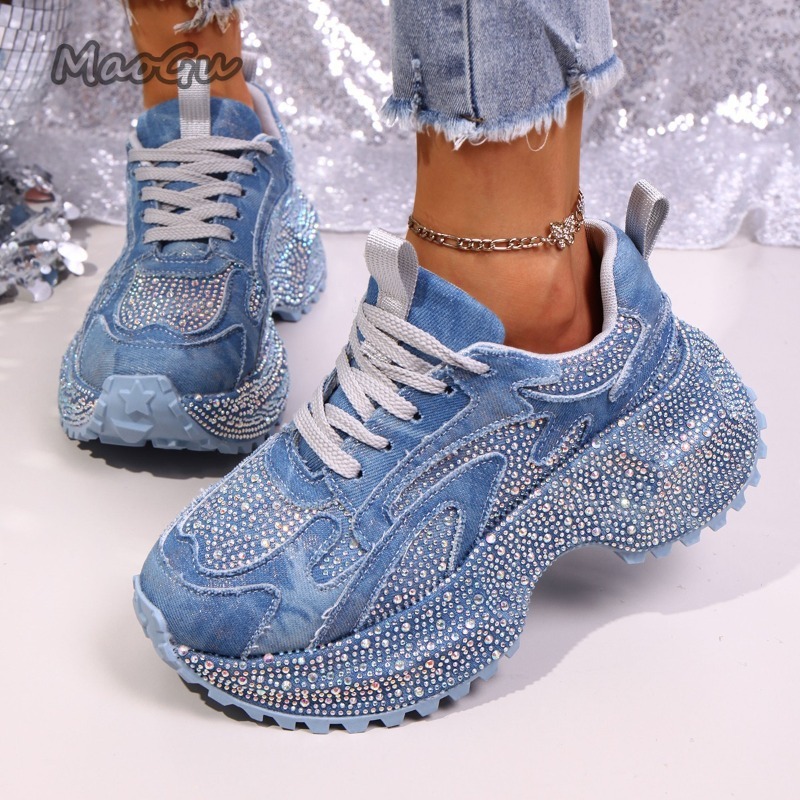 Women Shoes Store - Sepatu Sneakers Wanita Bertabur Rhinestone, Sol