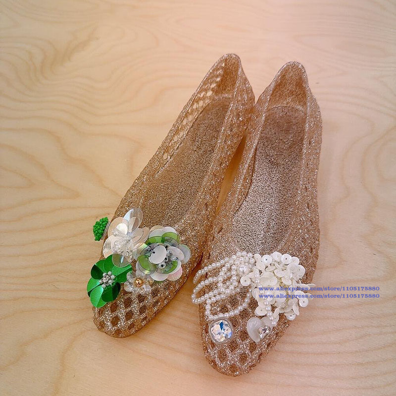 Sepatu Flat Jelly Emas Berkila - Slip On Mule Flat ulasan dan harga