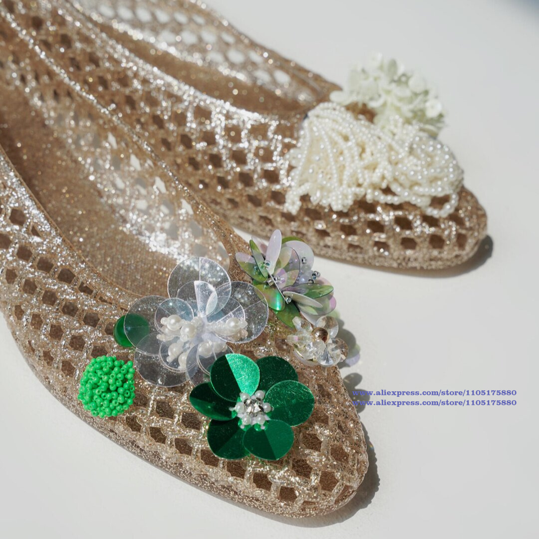 Sepatu Flat Jelly Emas Berkila - Slip On Mule Flat ulasan dan harga